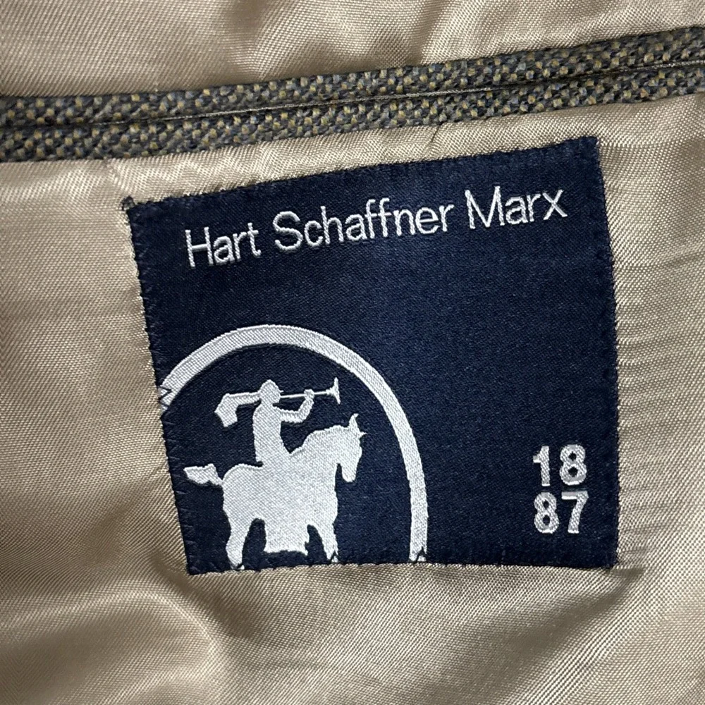 Vintage Hart Schaffner Marx Sport Coat 44R Tan Brown‎ Hopsack USA Blazer USA